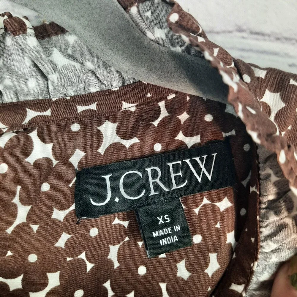 J Crew Smocked cotton poplin puff-sleeve top in mocha floral
